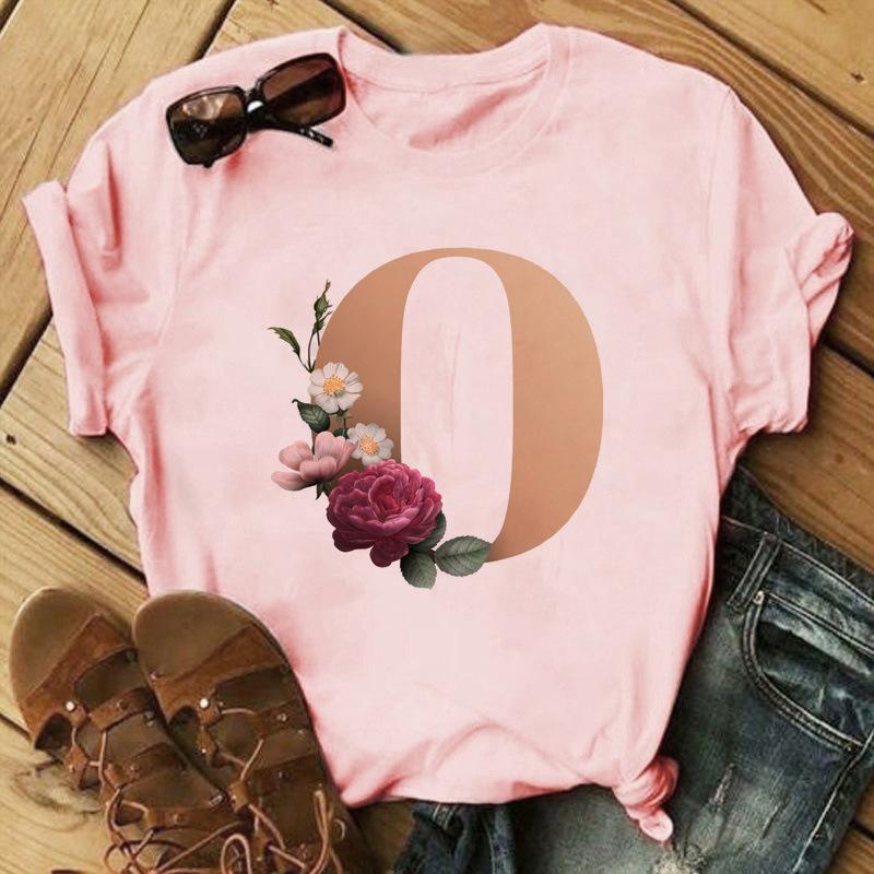 Stylish Gold 26 Letter Floral Print T-shirt Black Oversized for Men And Women Summer Polyester Fabric T-Shirt