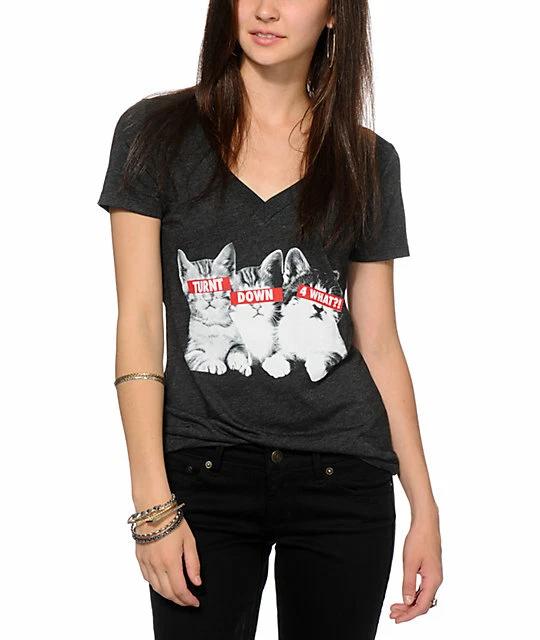 

A-Lab Womens Turnt All The Way Up Down 4 What Shirt Kittens Shirt New XS, L S