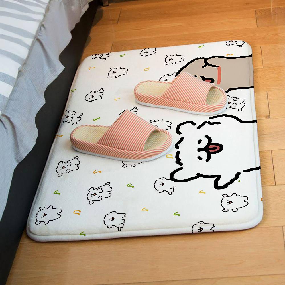 Cute Cartoon Line Dog Floor Mat Pattern Printed Flannel Door Mat, Suitable For Bathroom, Living Room, Home Decoration