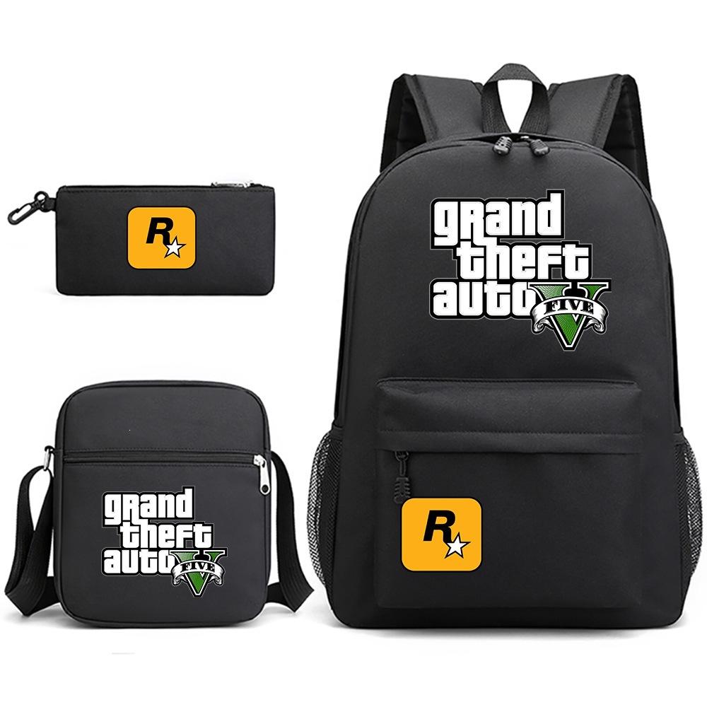 Grand Theft Auto Spel Merchandise Mode Student Schooltas Rugzak Schouder Etui 3-Delige Set