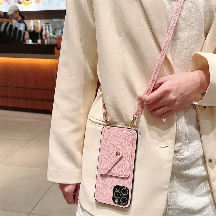 Applicable To iphone12ProMax Lychee Pattern Card Bag, Mobile Phone Case Envelope, Oblique Span Card, Apple 11 Protective Case 7G.