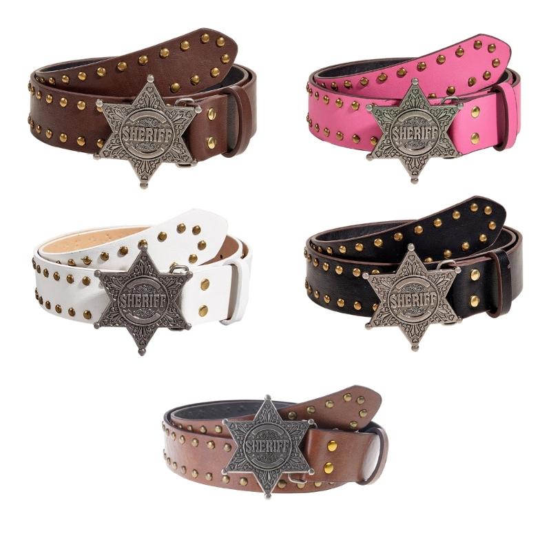 Fashionable Jeans Belt with Buckles All-Matched Design Western Cowgirl Waist Belt Star Rivets Punk Wide Belt Decorations