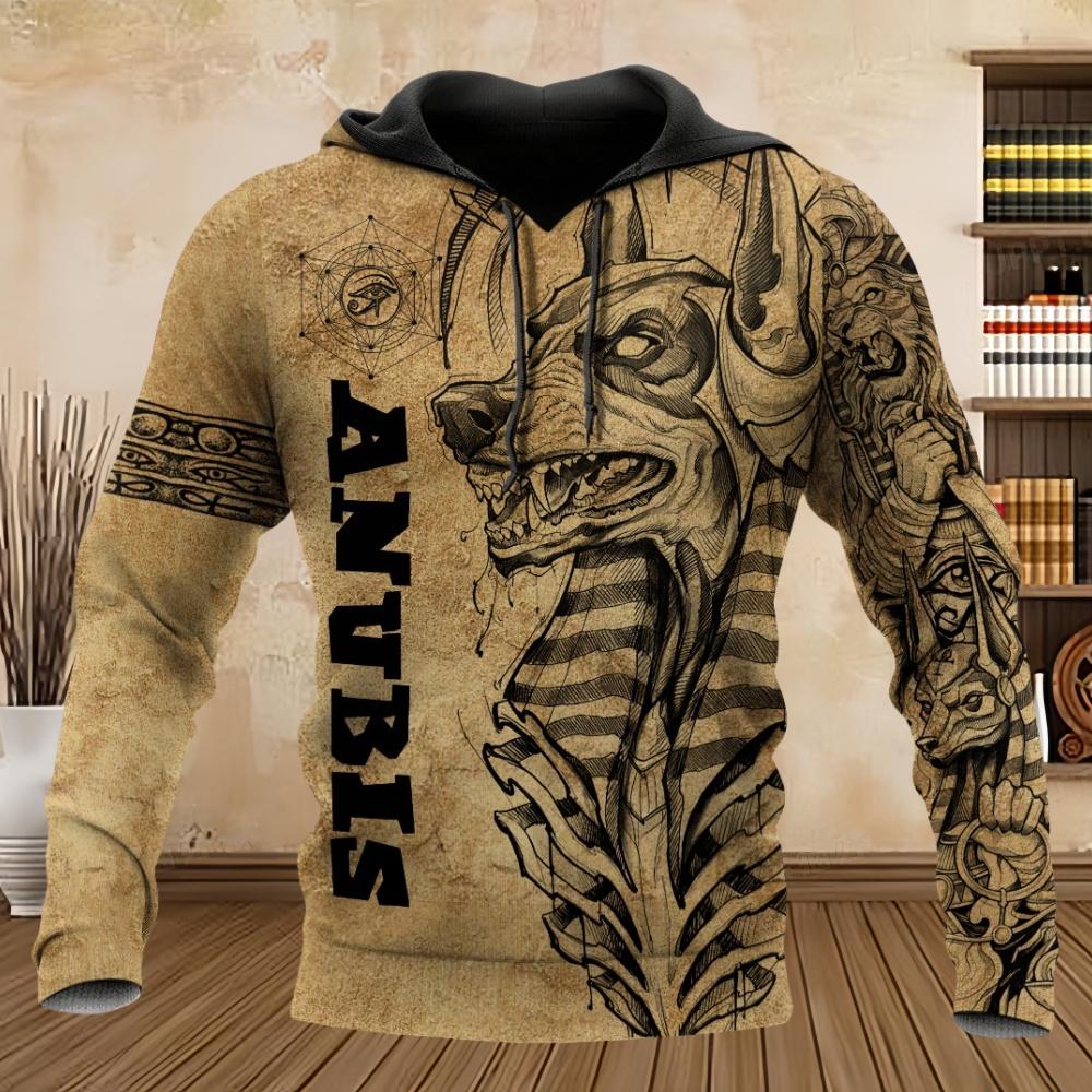 Herren Hoodie Ägypten Anubis Design Hoodies 3D Druck Grafik Tops Herbst Langarm Pullover Streetwear Kapuzenpullover Herren Kleidung