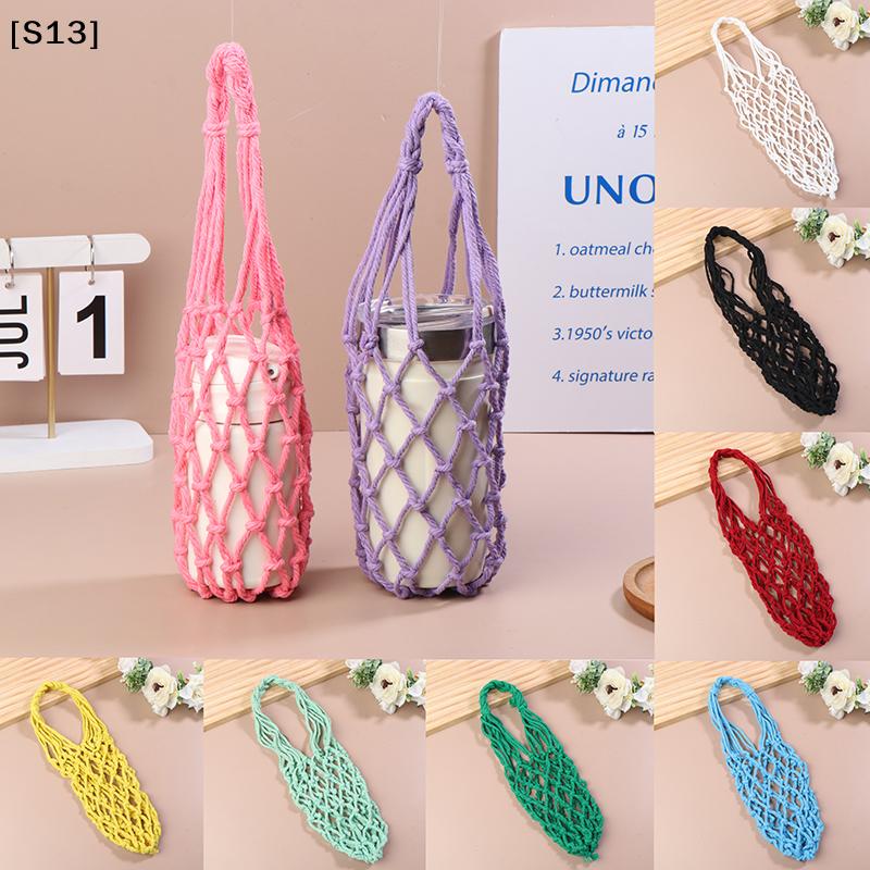 Portable Crochet Cup Holder Coffee Cup Bag Hollow Out Bottle Bag Mugs Bag Foldable Woven Net Water Bottle Bag Cup Cover[Q]Q@