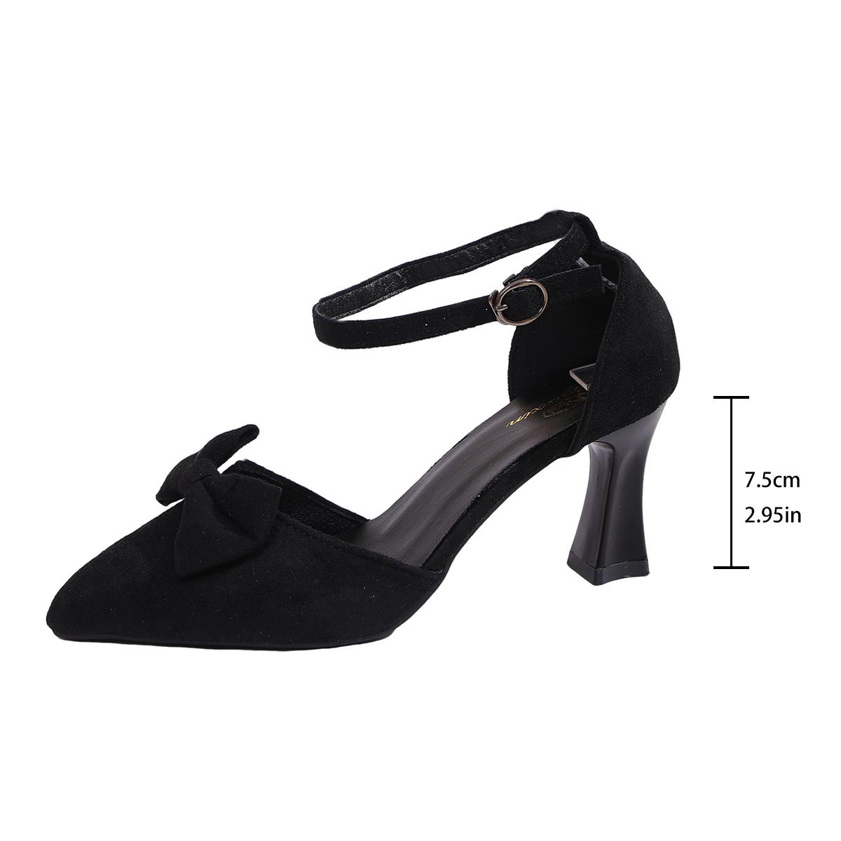 2026 New Fashion Bow Decorated Women s High Heel Sandals Summer Solid Color Elegant Pointed Toe Trendy Bag Heel Sandals 36 чёрный