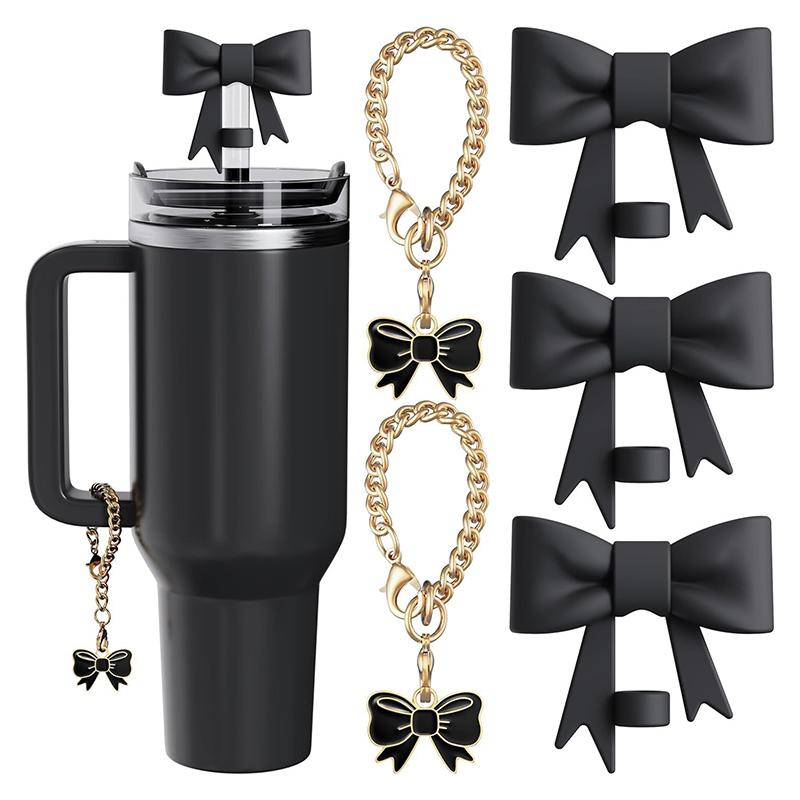 Compatible With Stanley Cup Accessories - 3Pcs Bow Cover Caps, 2Pcs Bow Charms For 30&40 Oz Tumbler With Handle