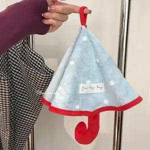 

High-Absorbent Coral Velvet Umbrella Hand Towel Soft Comfortable Cute Hanging Design for Bathroom Kitchen Home Use 1pc синий