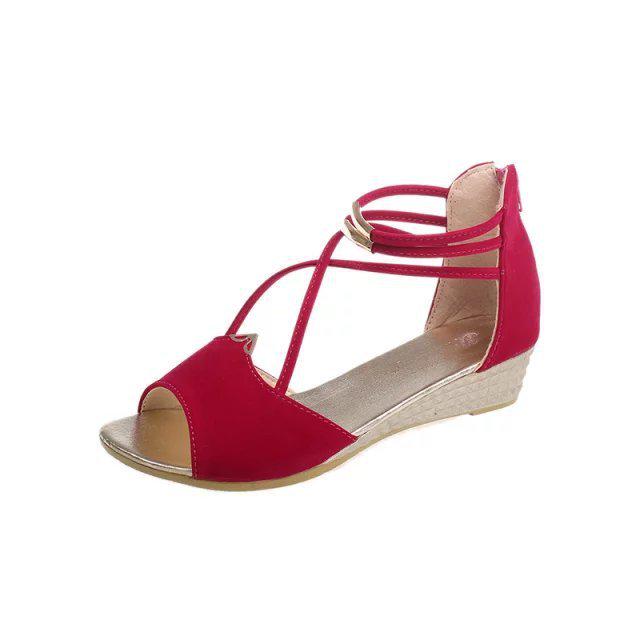 New sandals women's fish mouth flat heel rear zipper hollow root women's sandals