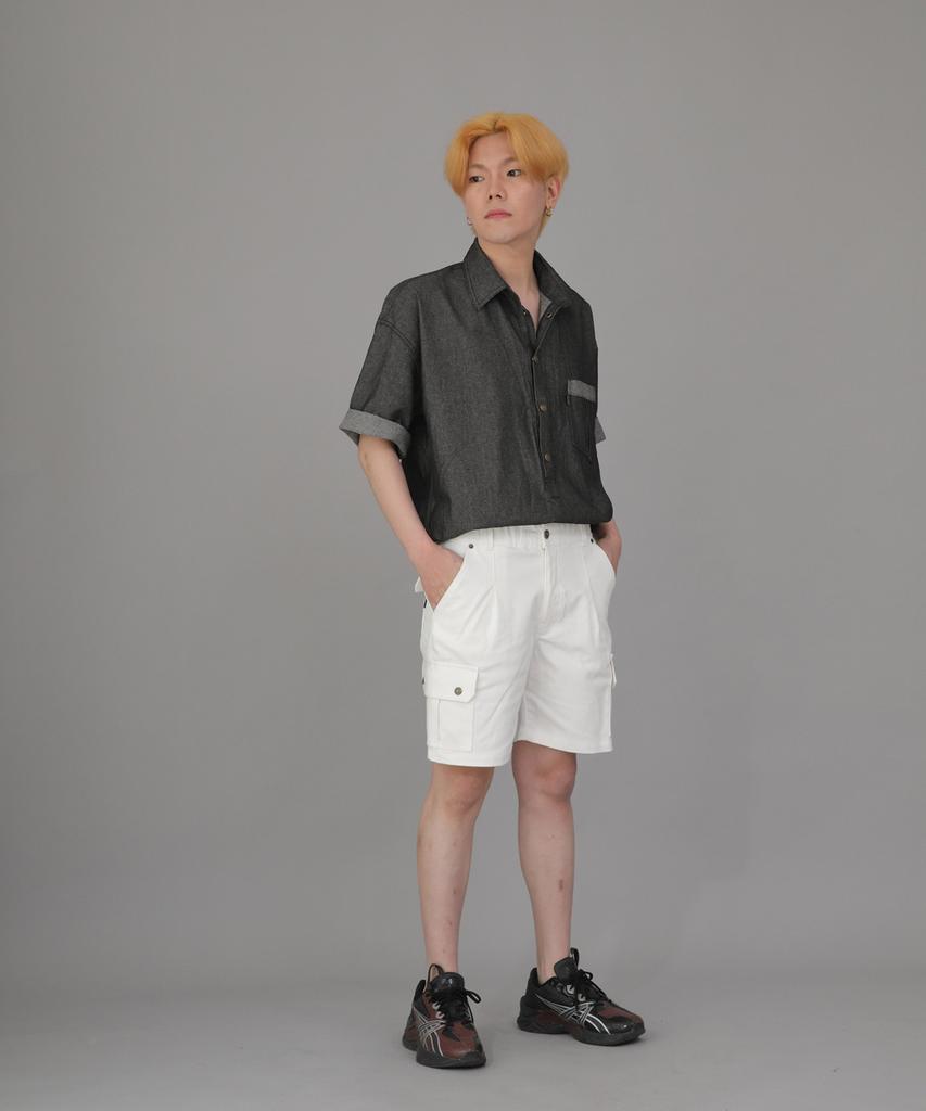 Seinteukeulu Wrinkle Pocket Short Sleeve Denim Anorak Wpa-415 Gray Black
