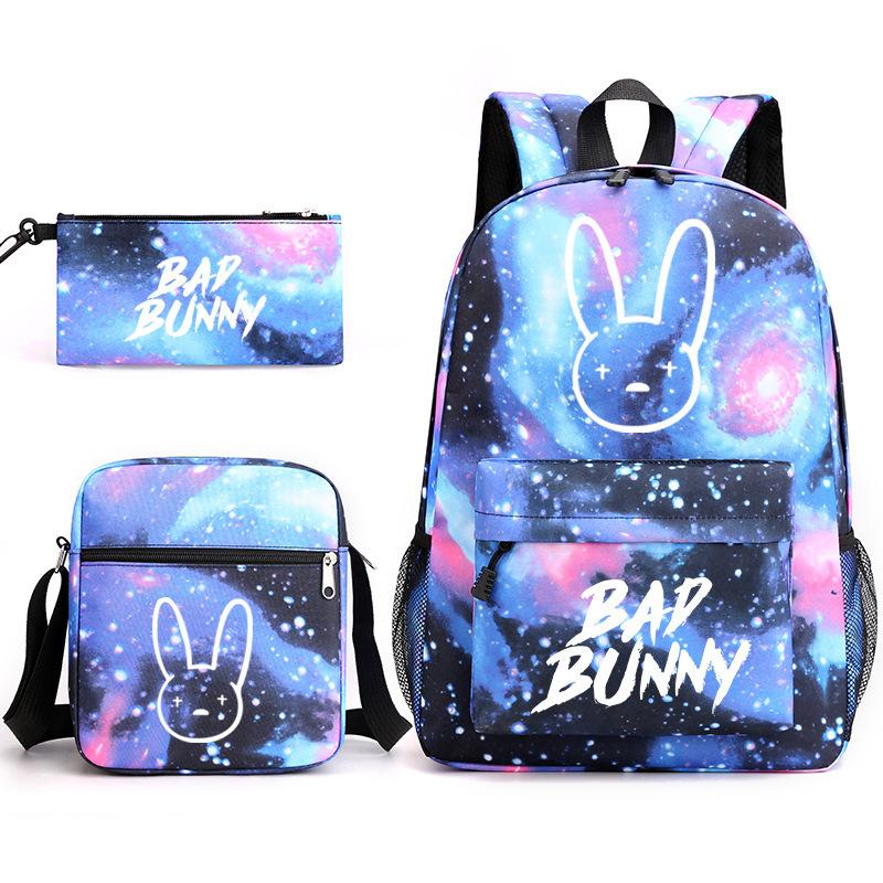 Large Capacity Schoolbag with Shoulder Strap; Student Three-piece Pencil Case Set