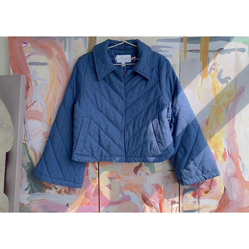 

Foreign Trade Original Order Vil * a Two-Color Quilting Jacket Cotton-padded jacket Small Short Bell Sleeve Loose over Size Blue 44