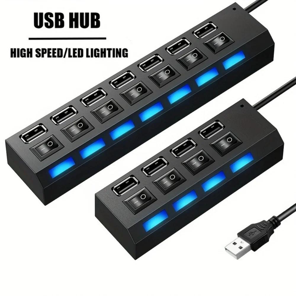 4/7 Port USB 2.0 HUB High Speed Power Adapter Expander Multi Ports USB Splitter With Switch For Laptop PC Computer Accessories