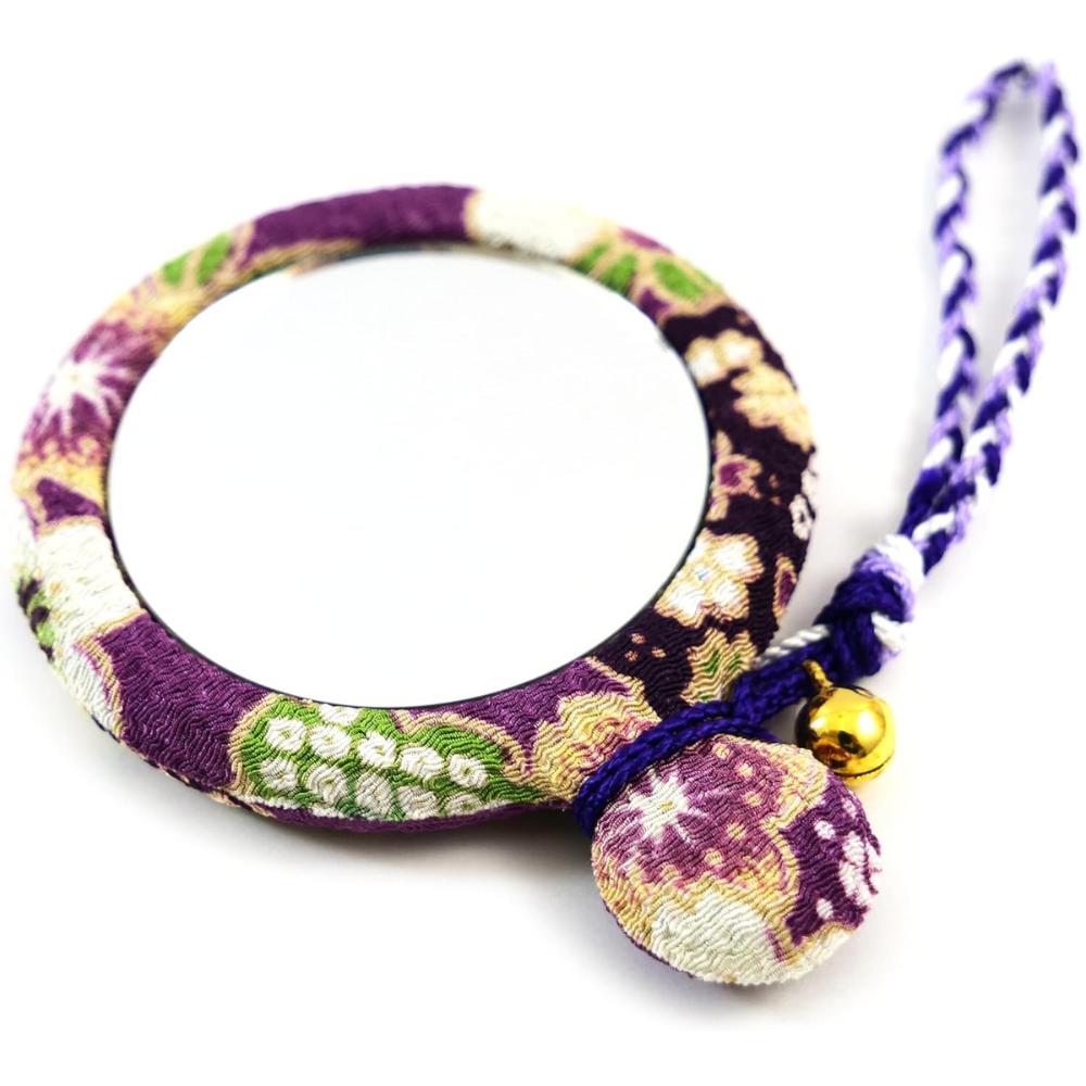 Blumiges Krepp-Kompakt-Rund-Japanisches Kimono-Krepp-Spiegel, Spiegel, Muster, (lila)