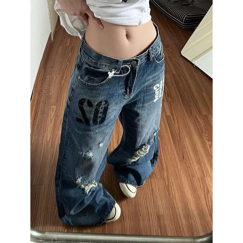 Mens Wide Leg Straight Cut Denim Jeans Casual Streetwear Loose Fit Cotton Trousers