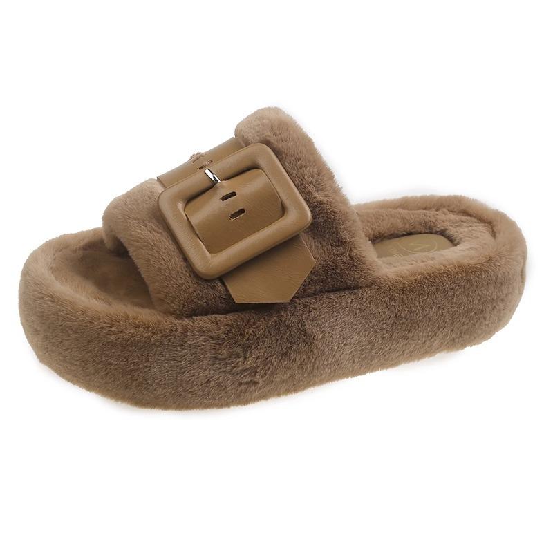 Muffin thick-bottomed Korean version of fluffy slippers for women's autumn and winter new versatile outer wear casual office cotton mop