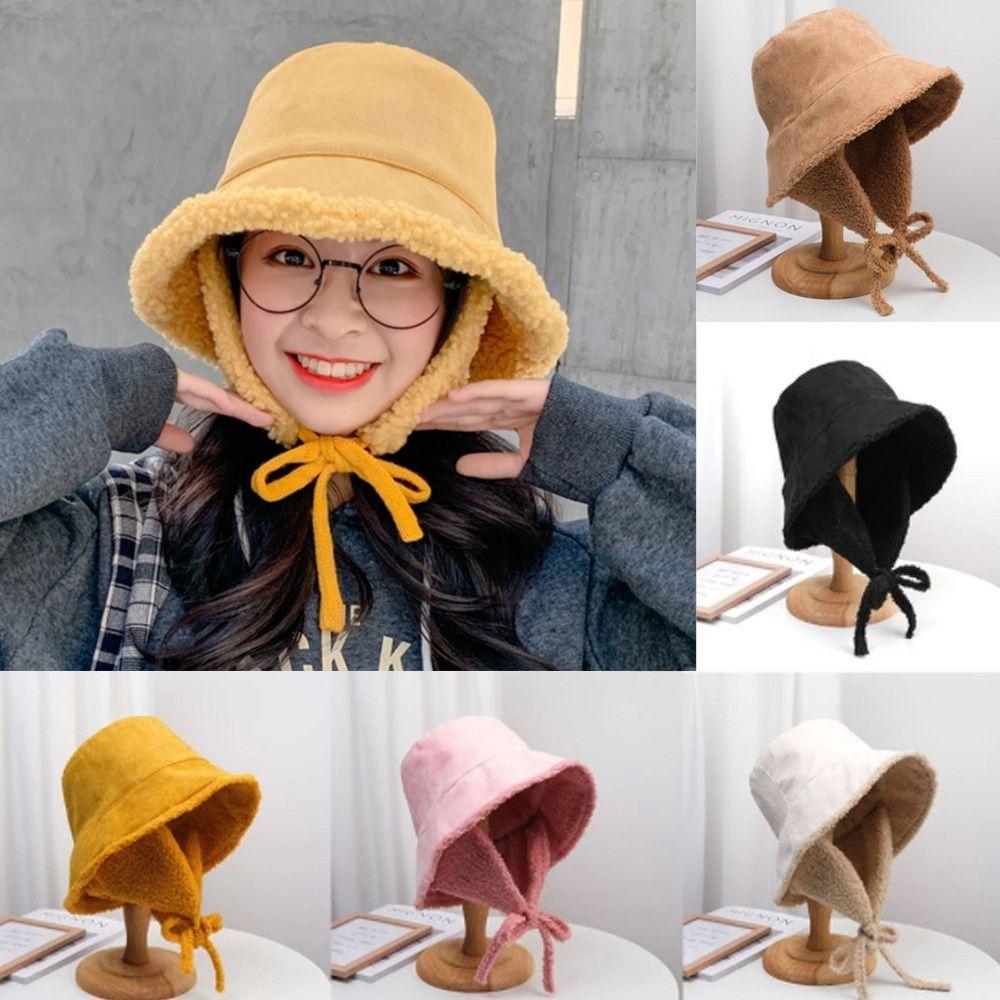 

Women Girls Warm Cycling Windproof Bucket Hat Fisherman Cap Plush Earmuff Cap
