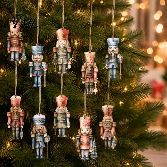 Christmas Fireplace Ornament 12/24/36Pcs Nutcracker Wooden Ornaments, Watercolor Soldier Hanging Decoration Decorative Set for Tree, Holiday