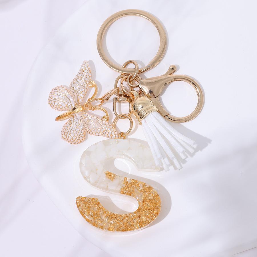 Chic White Tassel Letter Keychain with Resin Epoxy Pendant - Stylish Ornament for Bags