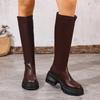 Chunky Platform Black Knee High Boots Women Fashion Back Zipper Pu Leather Long Boots Woman Thick Sole Motorcycle Botas Mujer