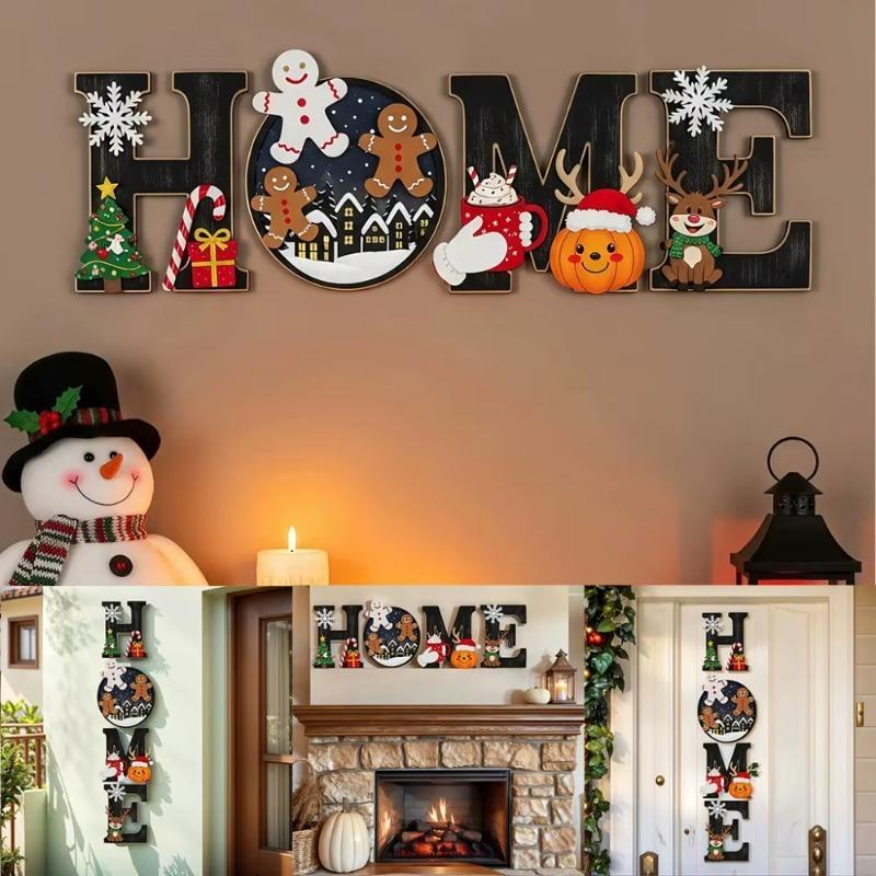 4pcs Wooden Wall Decoration Set- Country Tree Theme Home Letter Hanging Decor Living Room/Kitchen Bedroom Cozy Wall Art Decor