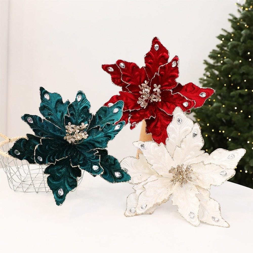 DIY Decoration Fake Flower 22cm Xmas Tree Decorations New Glitter Poinsettia  Christmas Gift