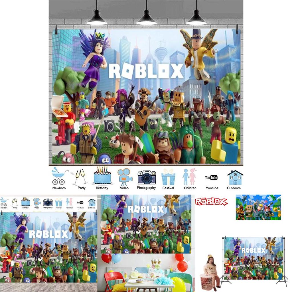 Roblox Boys' Game Birthday Party Decoration Banner 5x3 Ethylene Photography Backdrop Cloth