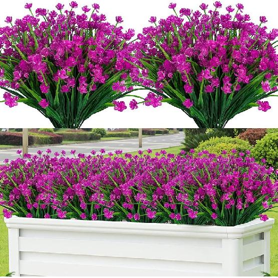 Lnoicy 20pcs Artificial Flowers for Outdoor,Plastic Flowers Decoration, UV Resistant Faux Flowers Shrubs, Artificial Plants for Indoor Outside Garden