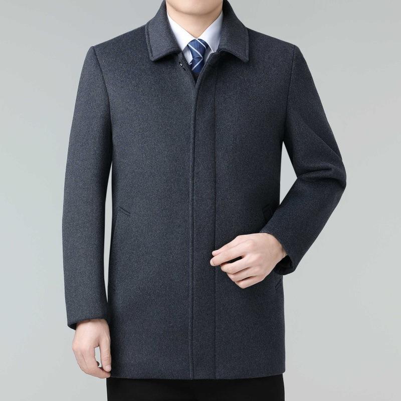 

Зимнее кашемировое пальто мужское шерстяное пальто средней длины для пап среднего возраста с лацканами и утолщением из бархата 205