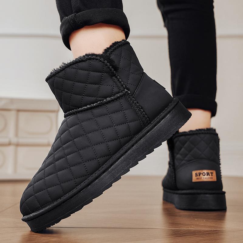 Leather Snow Boots Men's High Top Thermal Fleece Lined Winter Shoes Anti-Slip Cold Weather Boots Outdoor Cotton Casual Shoes