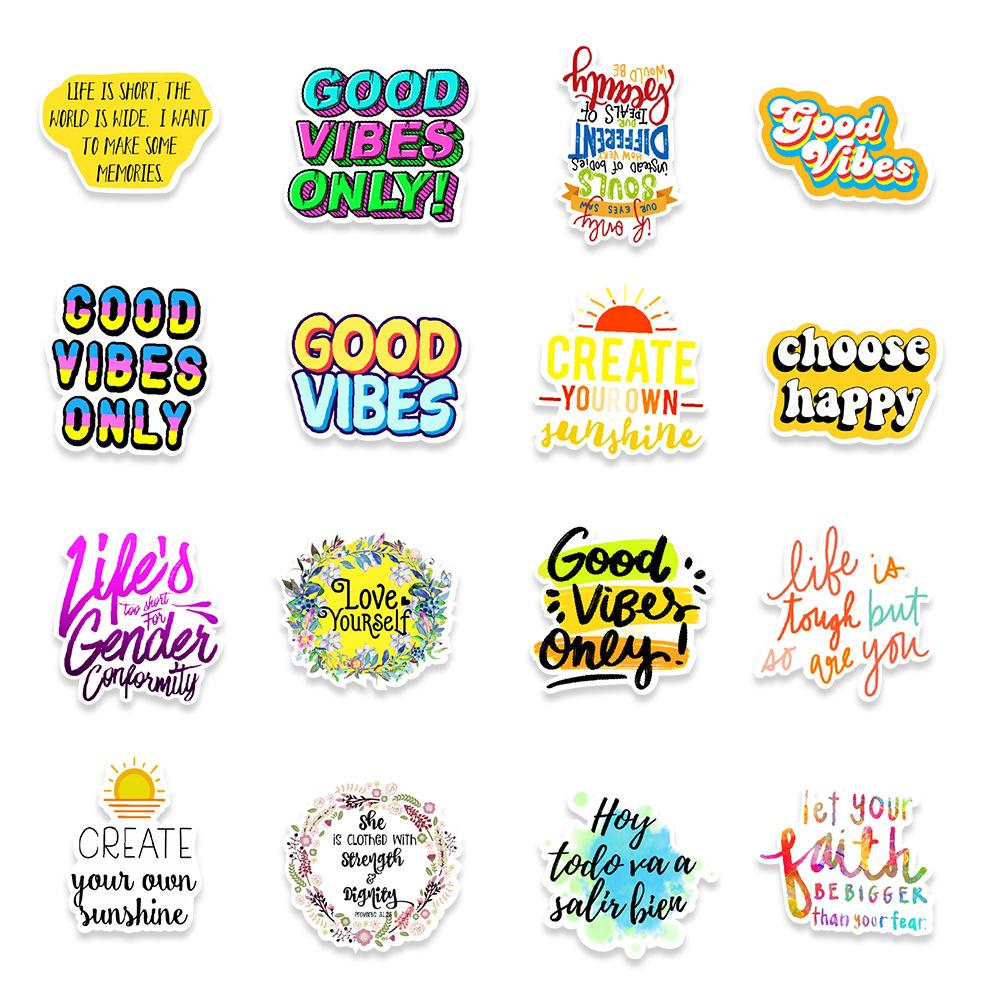 50 Color English Phrase Stickers Car Luggage Refrigerator Mobile Phone Computer Decorative Stickers