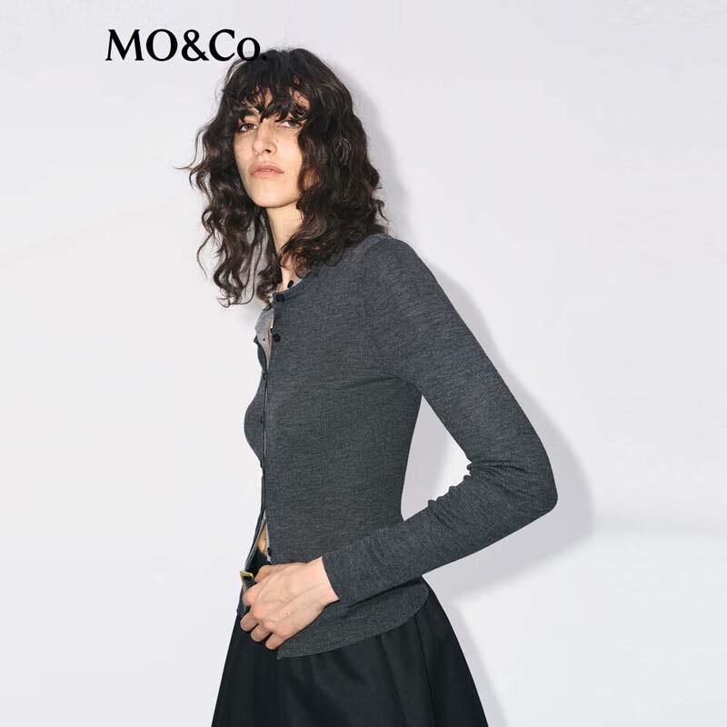 MO&Co. Women's Faux Two-Piece Long Sleeve Wool Cardigan