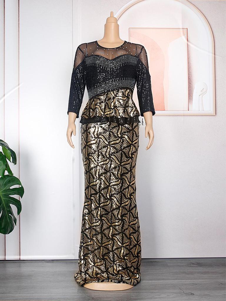 2023 Damen Afrikanisches Pailletten Abendpartykleid