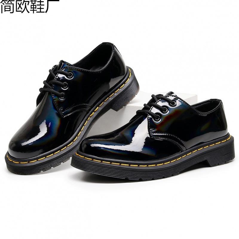 Mirror laser low-top small leather shoes women's leather British big short boots round head men's and women's couples casual