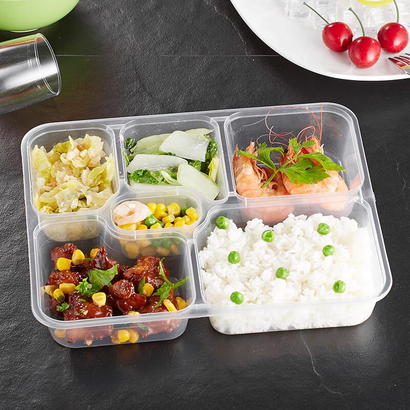Large 6-Compartment Disposable Plastic Food Container with Lid