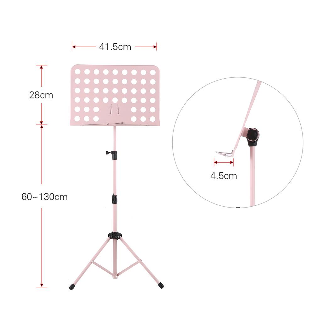 Portable Metal Music Stand Detachable Musical Instruments for Piano Violin Guitar Sheet Music Pink