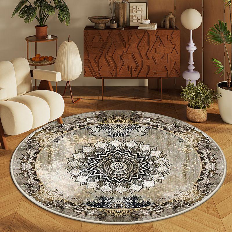 Black Persian Round Carpet for Living Room Bohemian Decoration Bedroom Non-slip Rug Lounge Study Lint-free Washable Chair Mat
