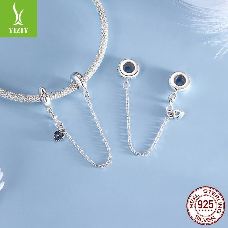 S925 Sterling Silver Beads, Peace And Love Heart Silicone Safety Chain Diy Bracelet Beaded Accessories