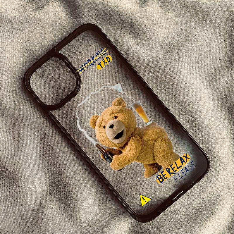 Cartoon Teddy Bear Couple Phone Case For iPhone 14 Pro MAX 15 11 13 12 XS X SE20 XR 7 8Plus Shockproof Bumper Clear Cover Fundas