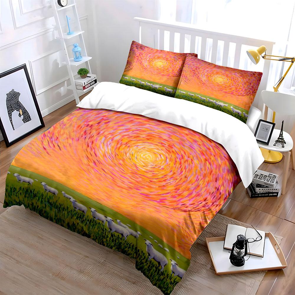 Swirling Sunset with Sheep. Bedding Sets Duvet Cover Sets Duvet Covers Pillowcases(1 * Duvet Cover 2 * Pillowcases Without Duvet Insert)