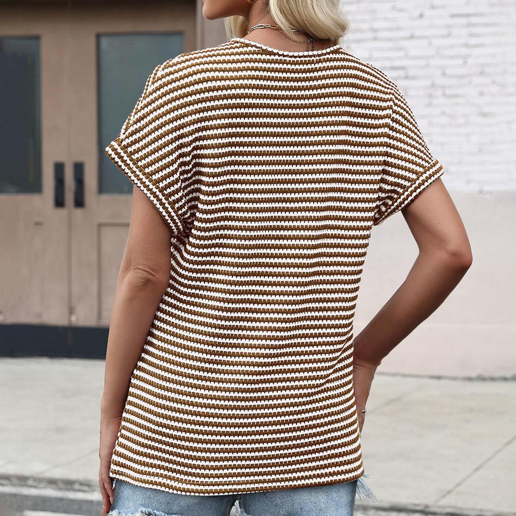 Ladies' Casual Striped V-neck T-shirt Top