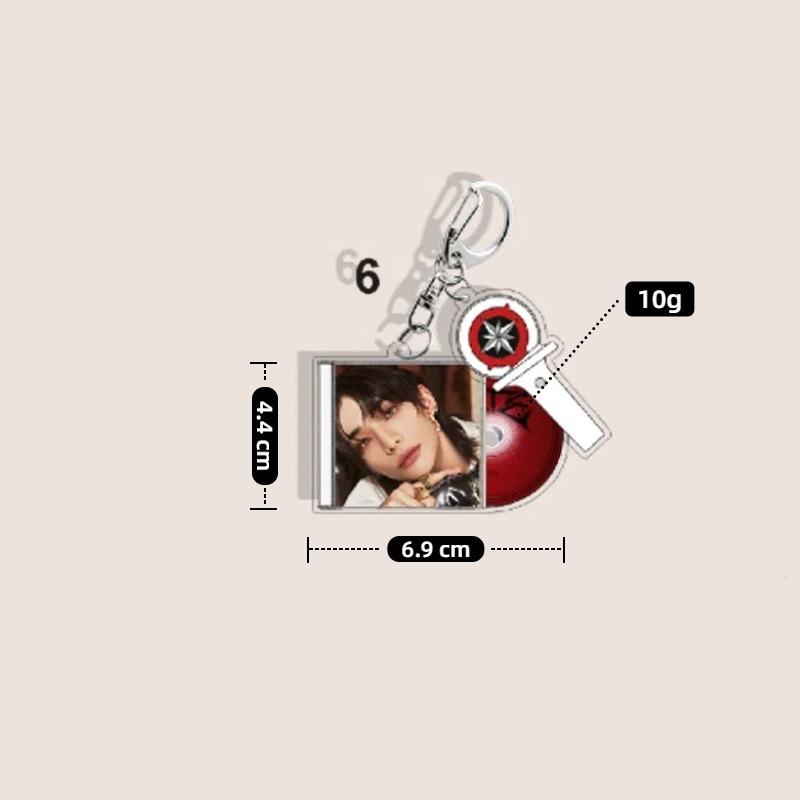 12pc Stray Kids CD Disc Style 3-in-1 Keychain - Mini Record Album Design with Photo & Lightstick Kpop Bag Charm STAY Gift