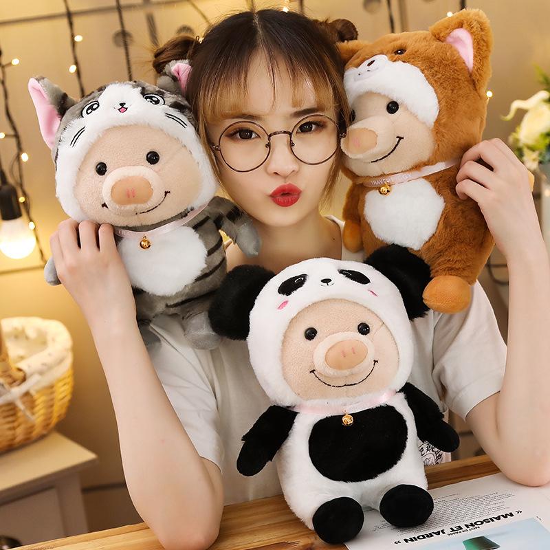 1pc 25cm Cute Piggy Turned Dog Rabbit Rat Mouse Bear Doll Plush Toy  Dog Doll Stuffed Animals Toys For Children Gift
