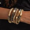 KunJoe 5Pcs/Set Vintage Punk Metal Copper Piece Spliced Bracelet Women Geometric MultiLayer Elasticelet Stackable Bangle Jewelry