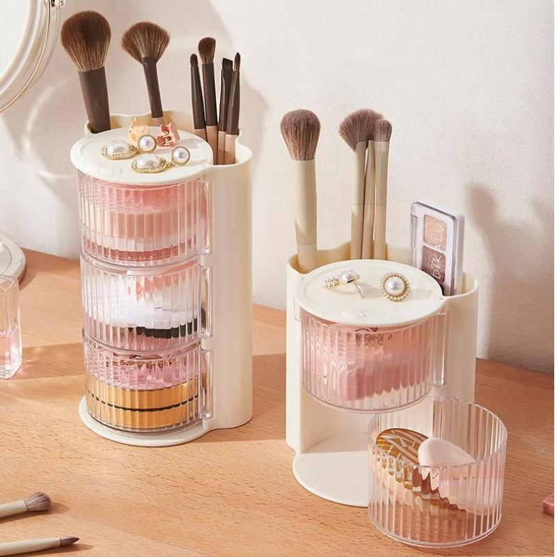 Multilayer Rotating Pen Organizer Clear Compartments Large Desk Cosmetic Storage For Home Office Student Use
