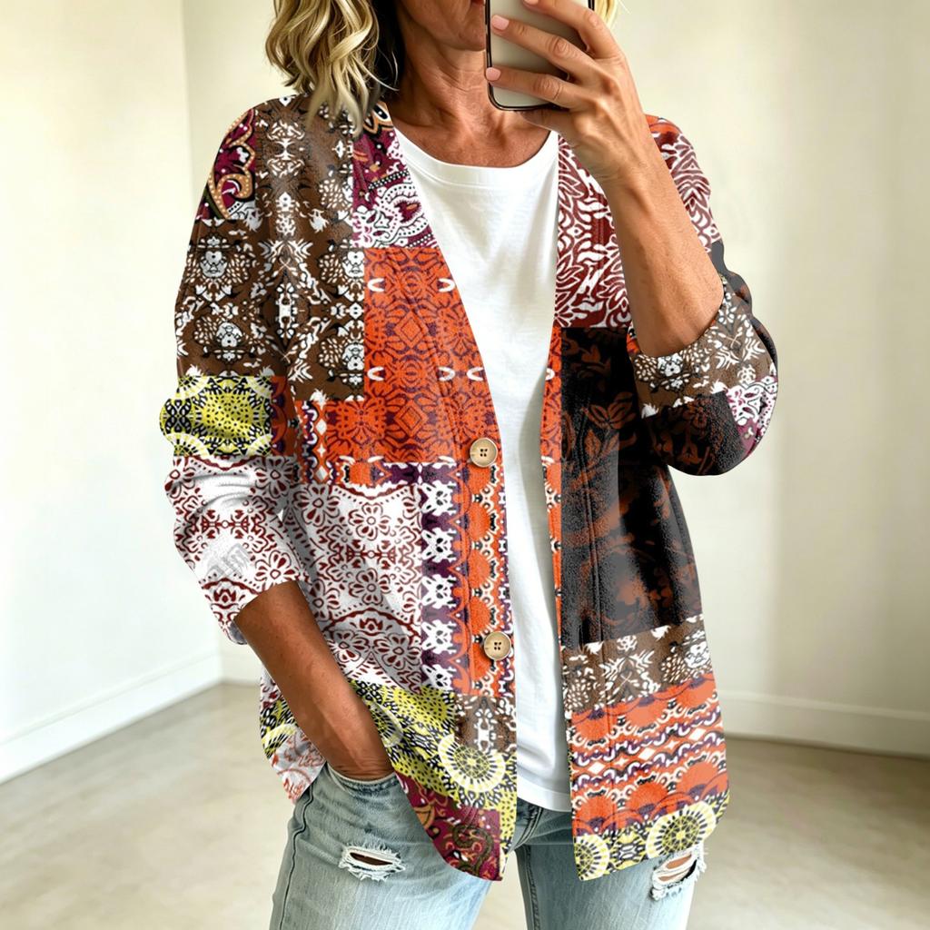 Women's Vintage Floral Print Button Front Jacket for Casual Outdoor Wear