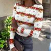 Women's Slim Fit Long Sleeve Base Layer T-Shirt with Christmas Print, Round Neck Pullover Top