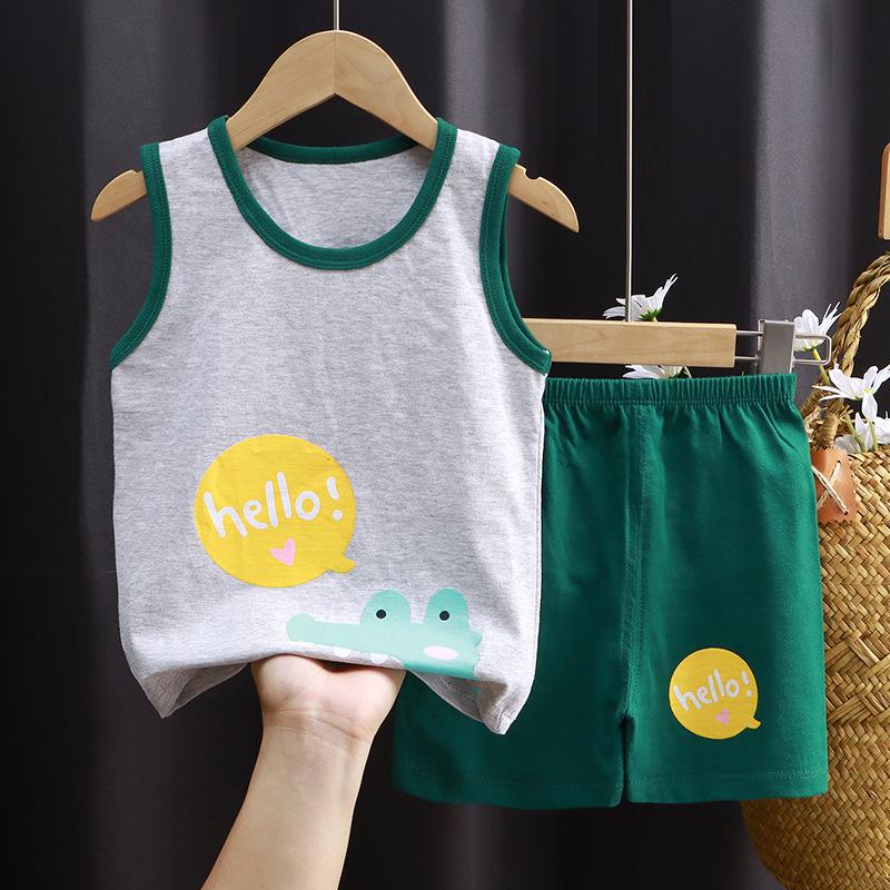 Kids Cotton Sleeveless Tank Top Set Summer Outfit for Boys and Girls 73