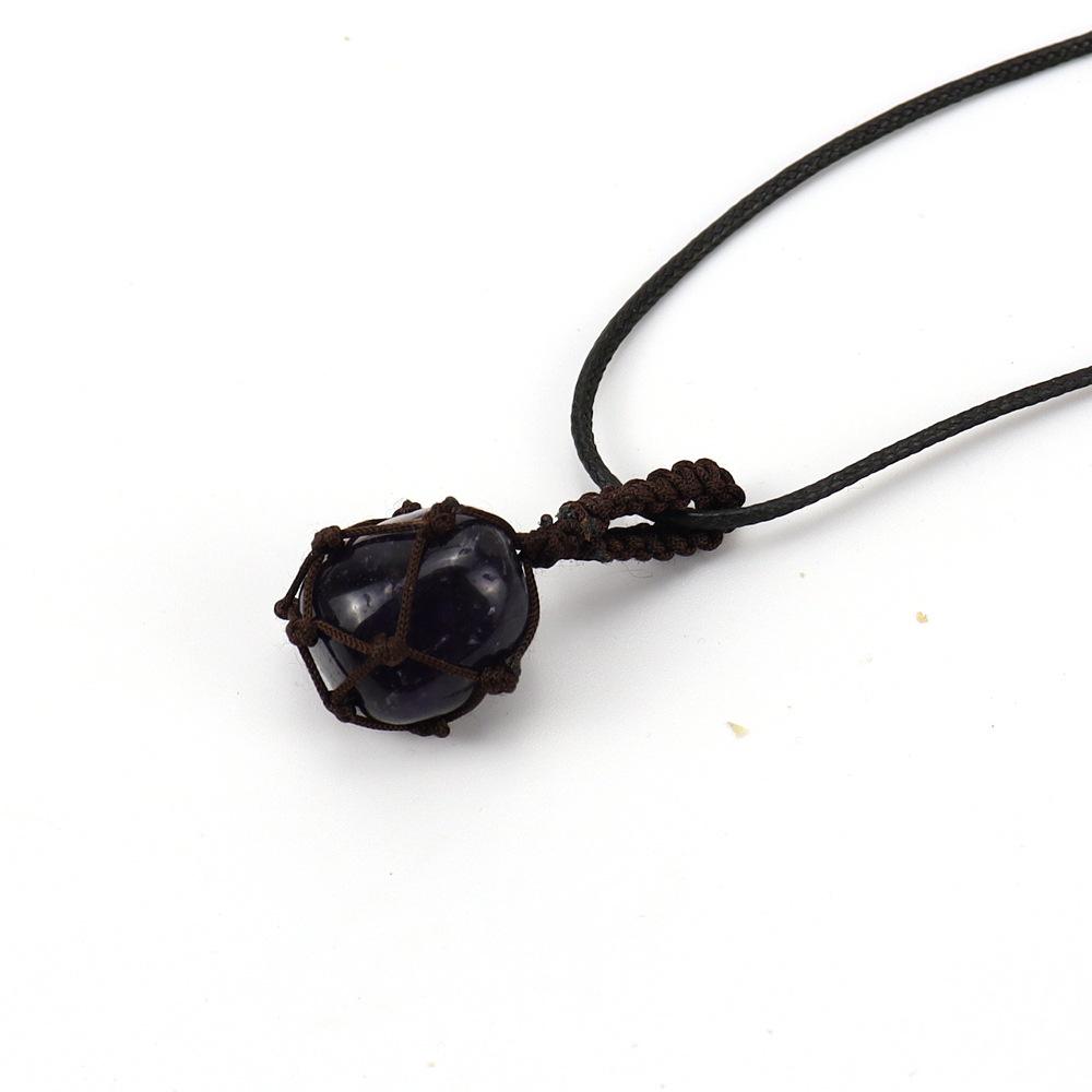 Hand-Woven Crystal Rough Stone Natural Stone Brown Mesh Pocket Necklace Mesh Pocket Sweater Chain N701 pure natural
