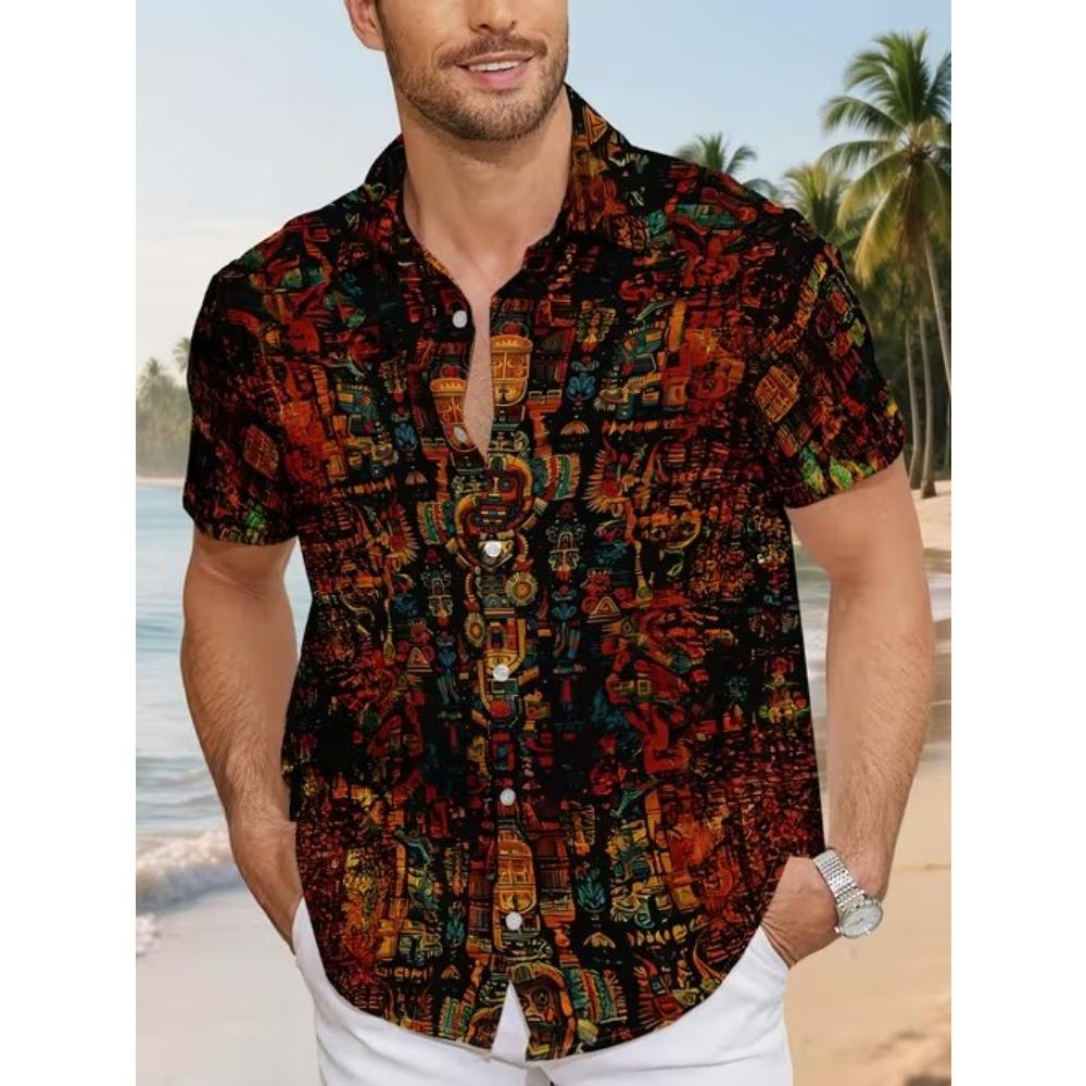Men's Retro Fashion Pattern 3D Print Shirt Button Up Shirt Casual Shirt Summer Shirt Short Sleeve Daily Vacation Clothing
