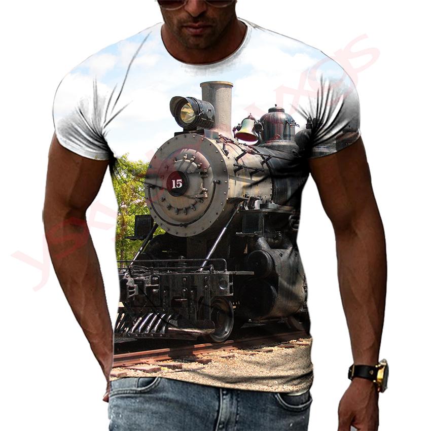 Retro parní lokomotiva Výchozí bod průmyslové revoluce Hip Hop Pánská trička 3D tisk Tričko s kulatým výstřihem Krátký rukáv